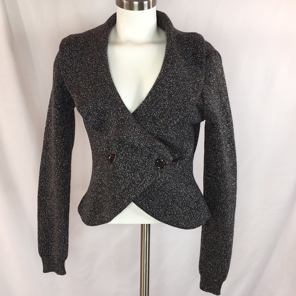 Pink tartan 1 Button Structured Peplum Sweater